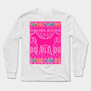 Doubledog, dog silhouette on pink background Long Sleeve T-Shirt
